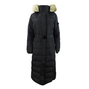 Michael Michael Kors Women's Petite Belted Faux-Fur Trim Coat (PXXS, Black)